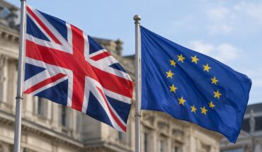 AI-generated illustration of the Union Jack and European Union flag flying side by side